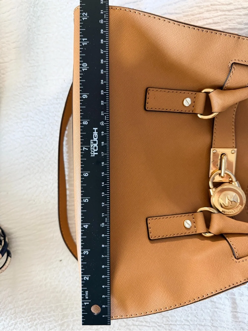 Michael Kors Brown/Beige/Tan Saffiano Leather Satchel with Gold Hardware